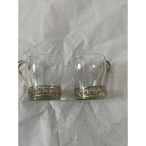 Libbey Glass Vintage Continental Gold Greek Key Coffee Tea Cups - Picture 4 of 8